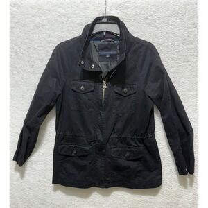 Tommy Hilfiger Womens‎ Black Utility Field Jacket Full Zip Drawstring Small S